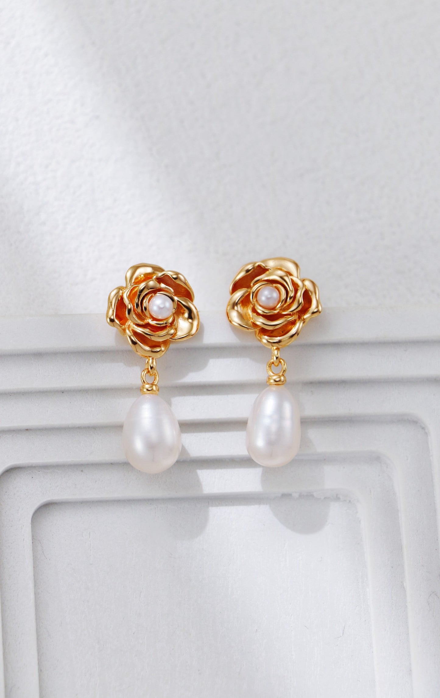Rose Whisper Pearl & Silver Earrings
