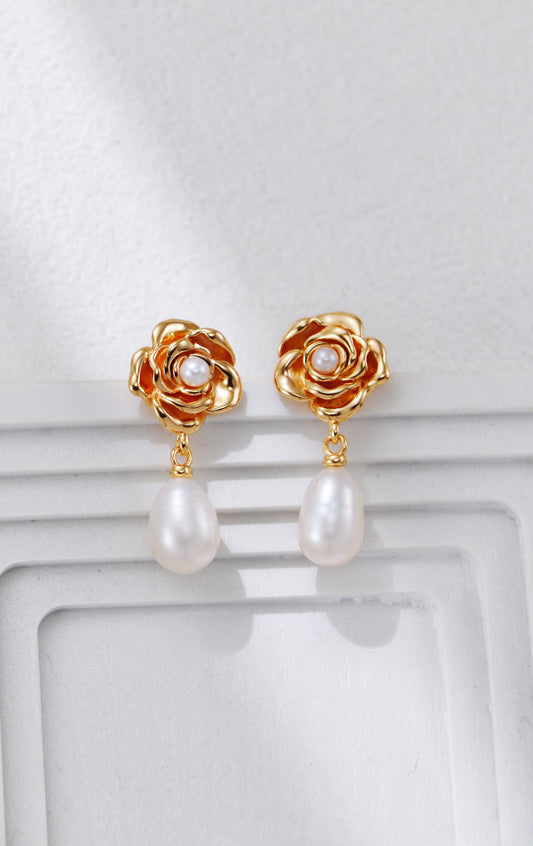 Rose Whisper Pearl & Silver Earrings