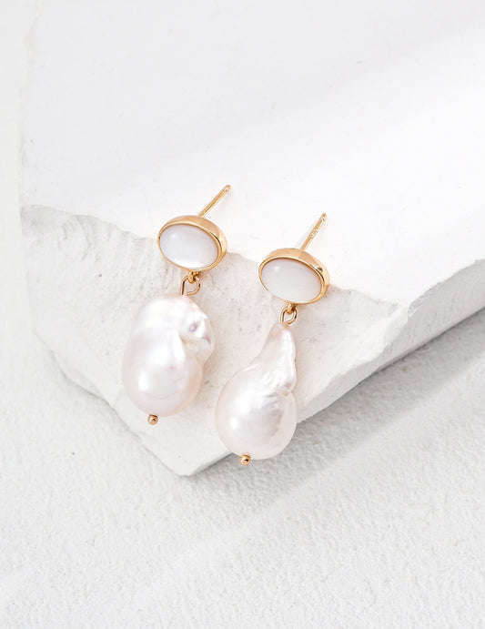 S925 Sterling Silver Baroque Pearl Drop Earrings – Natural Shell & Pearl Jewelry