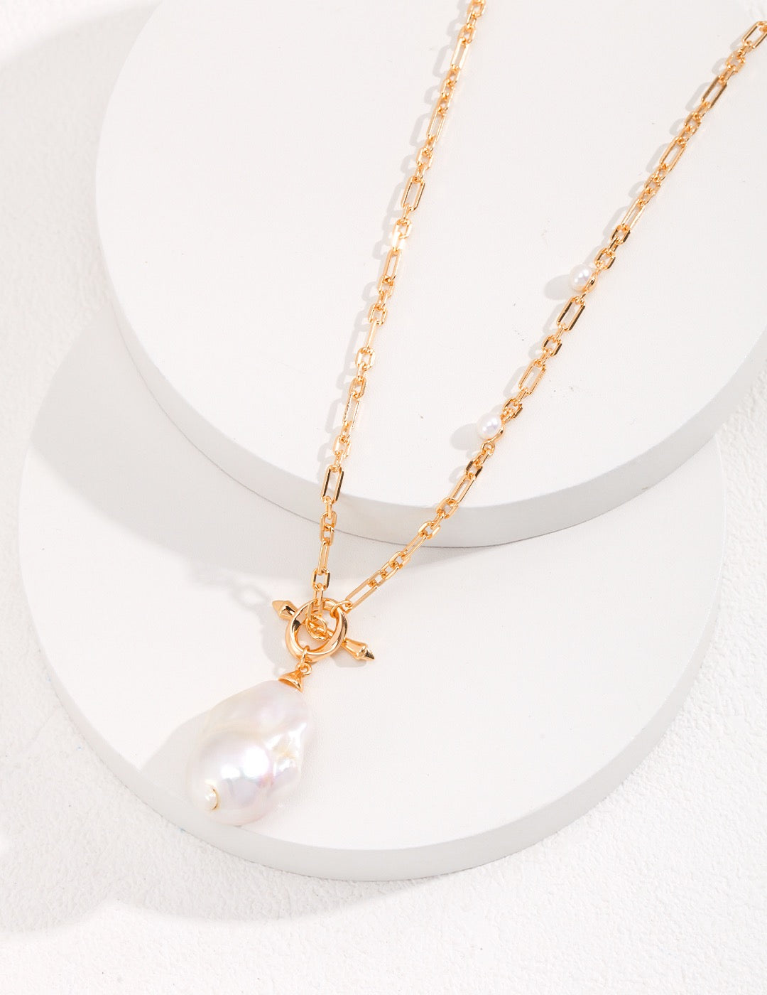 S925 Sterling Silver Baroque Pearl & Zircon Pendant Necklace – Vintage Gold, 60cm