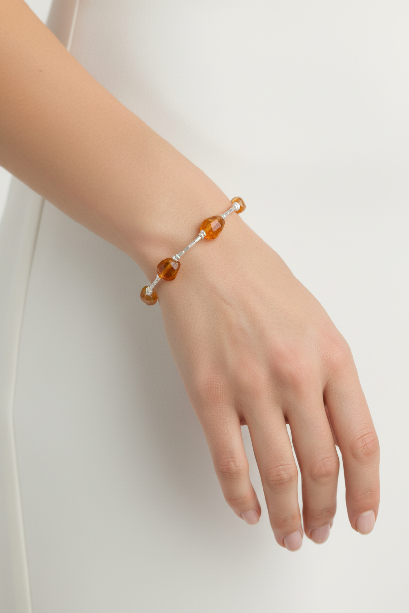 Brazilian Citrine Beaded Bracelet – Handmade Thai Silver Gemstone Bracelet