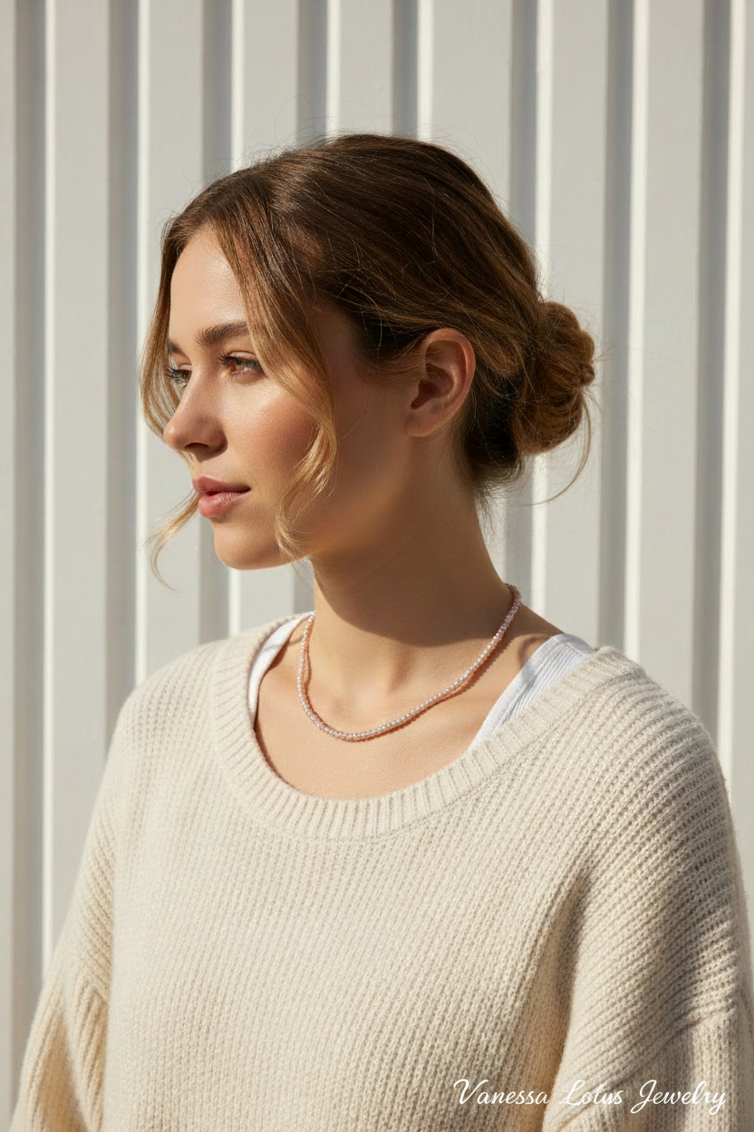 Tiny Pink Freshwater Pearl Choker Necklace