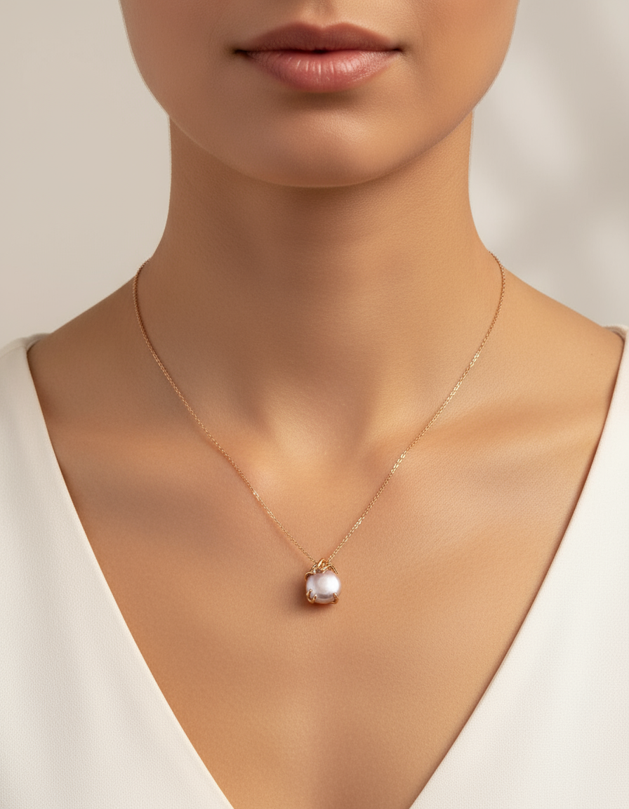 Vintage Gold Baroque Pearl Jewelry Set – Necklace & Stud Earrings | S925 Silver