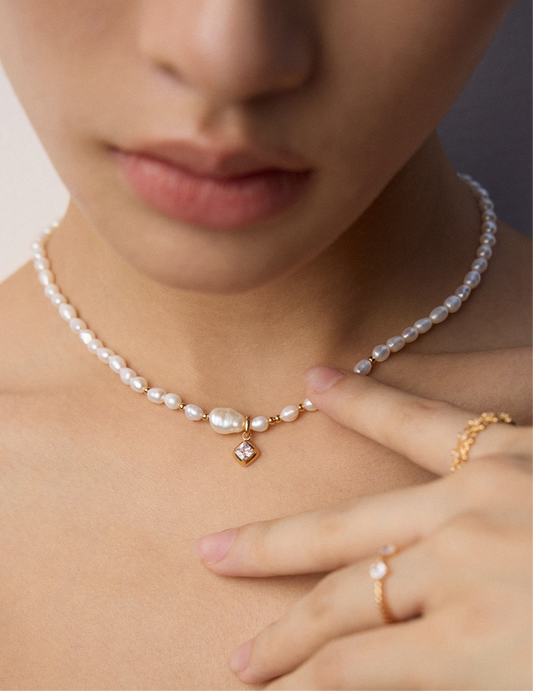 S925 Silver Pearl Necklace - Zircon Pendant