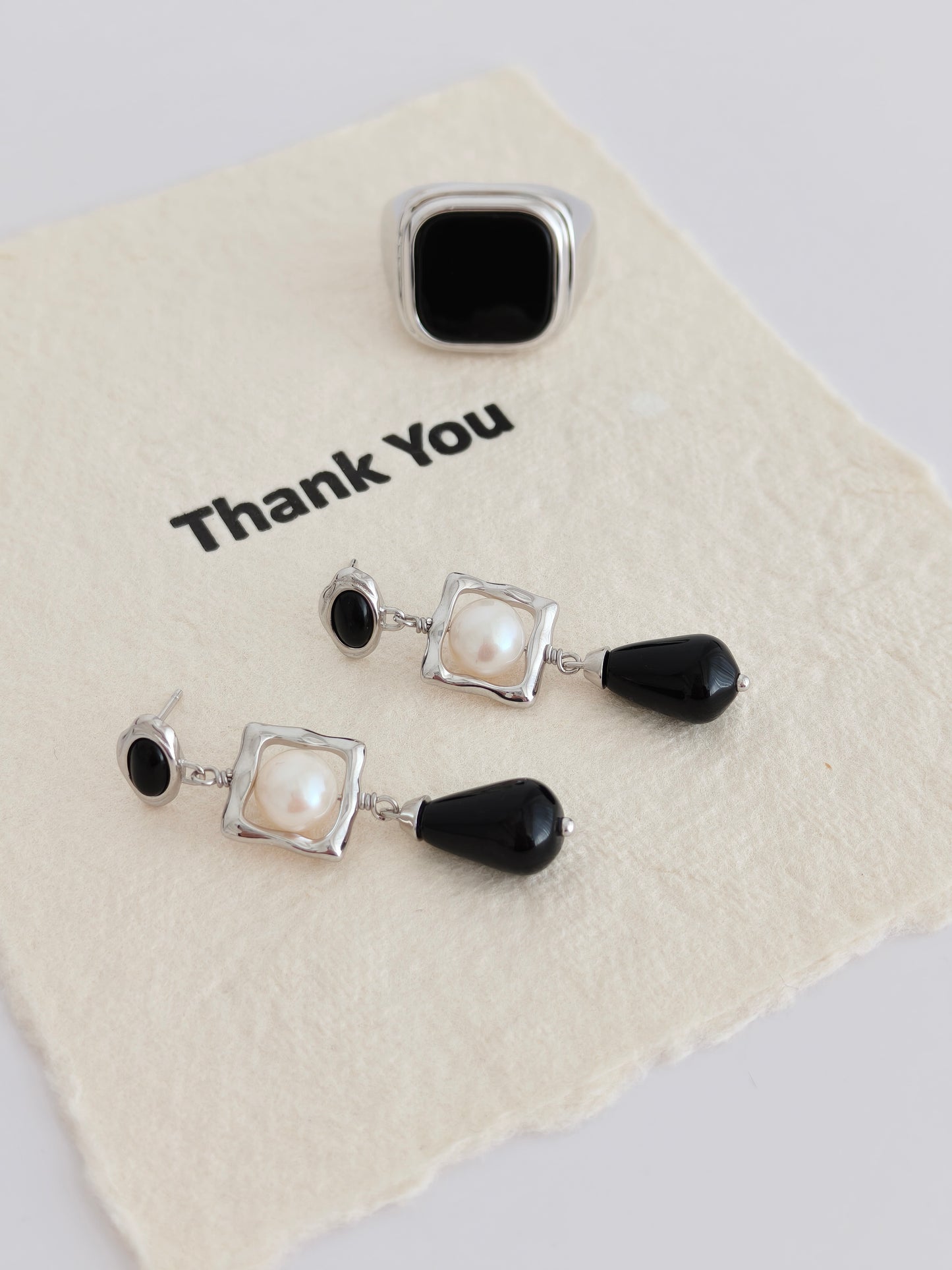 S925 Silver Pearl & Onyx Earrings with Velvet Choker Set