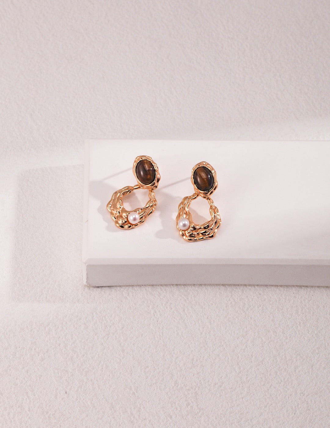 S925 Sterling Silver Tiger’s Eye & Pearl Earrings
