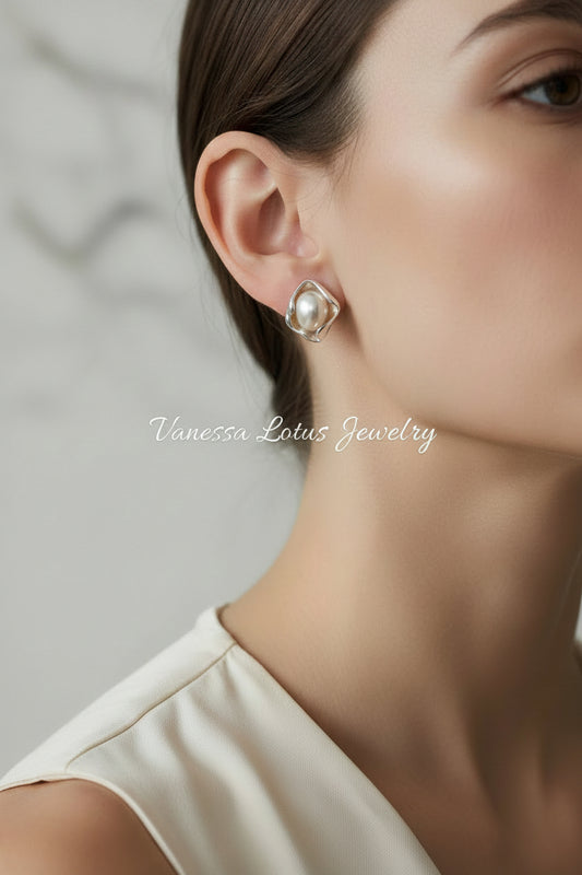 Pearl stud earrings