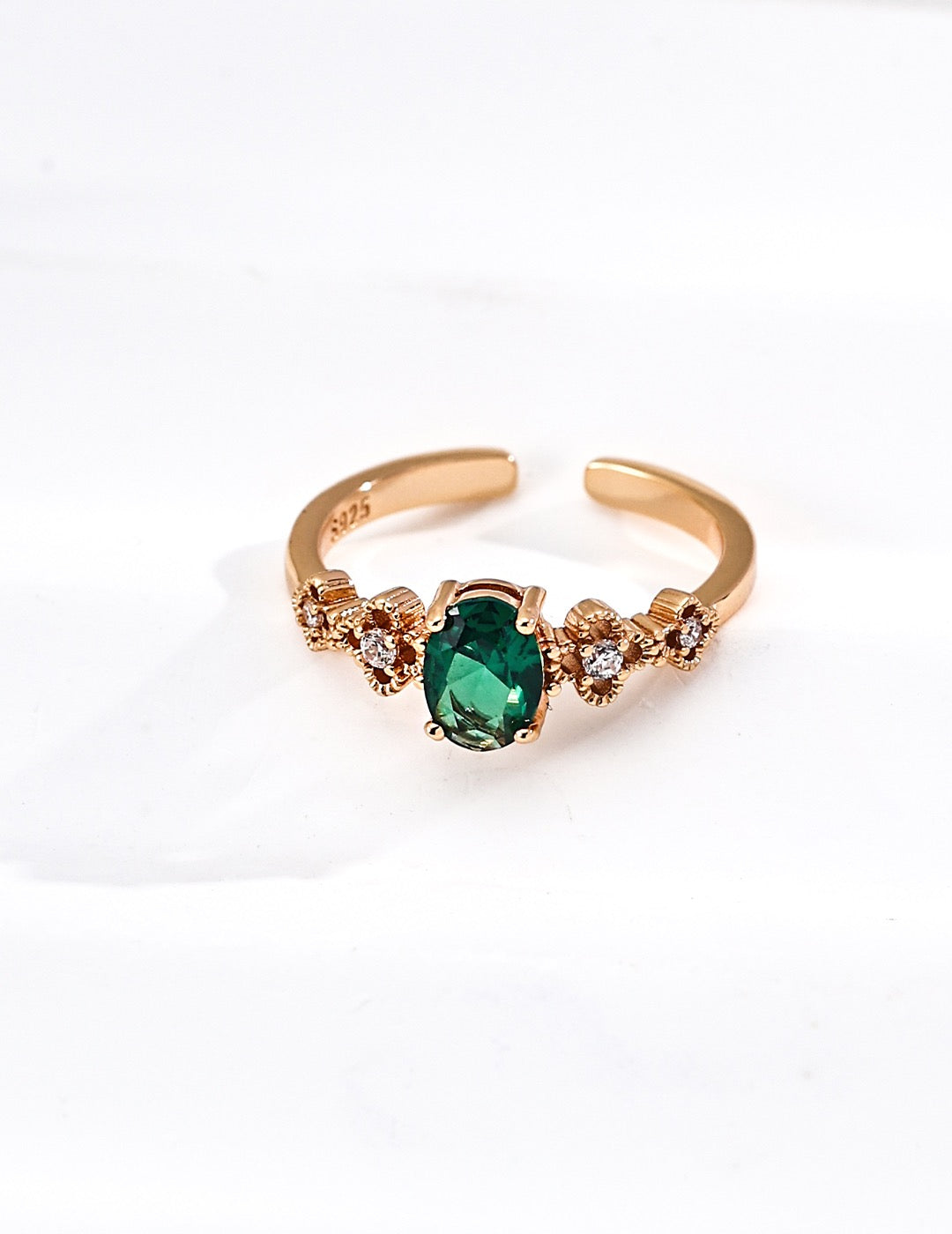 S925 Silver Green Zircon Ring