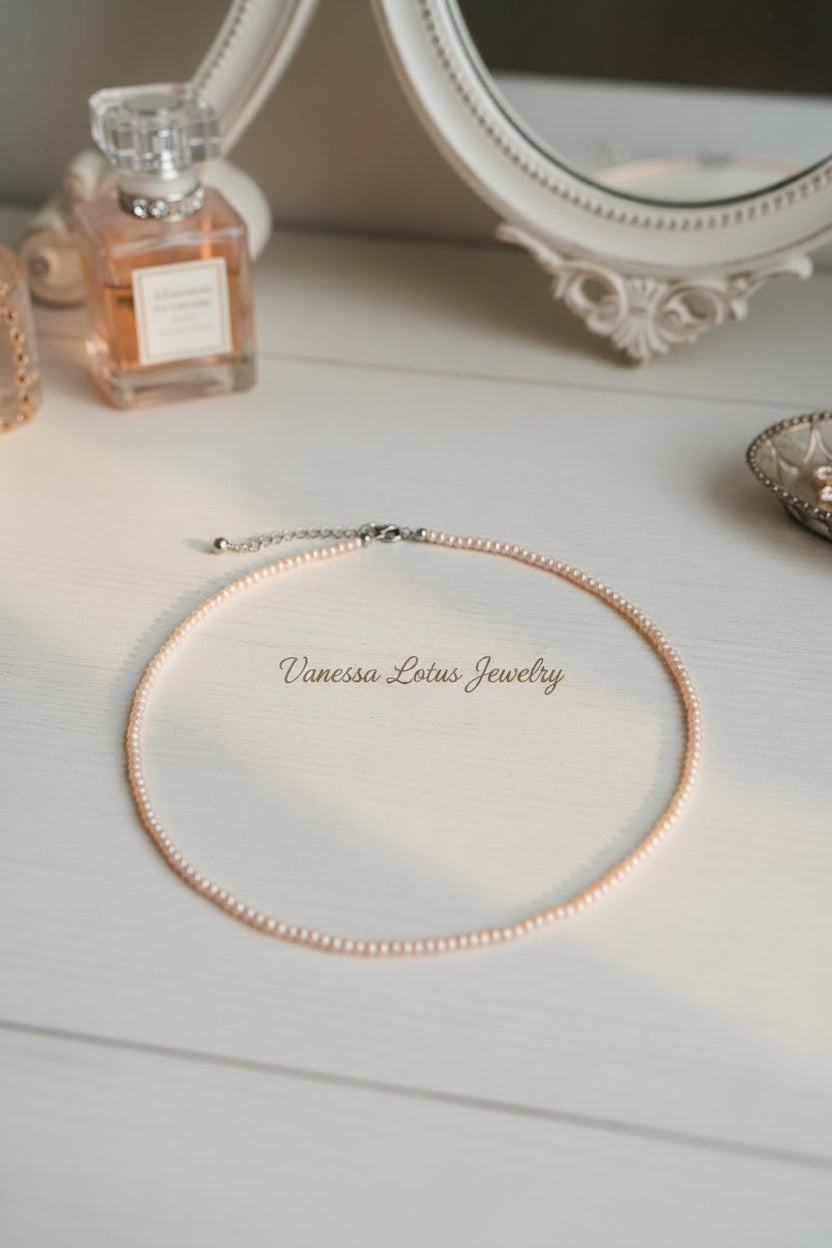 Tiny Pink Freshwater Pearl Choker Necklace