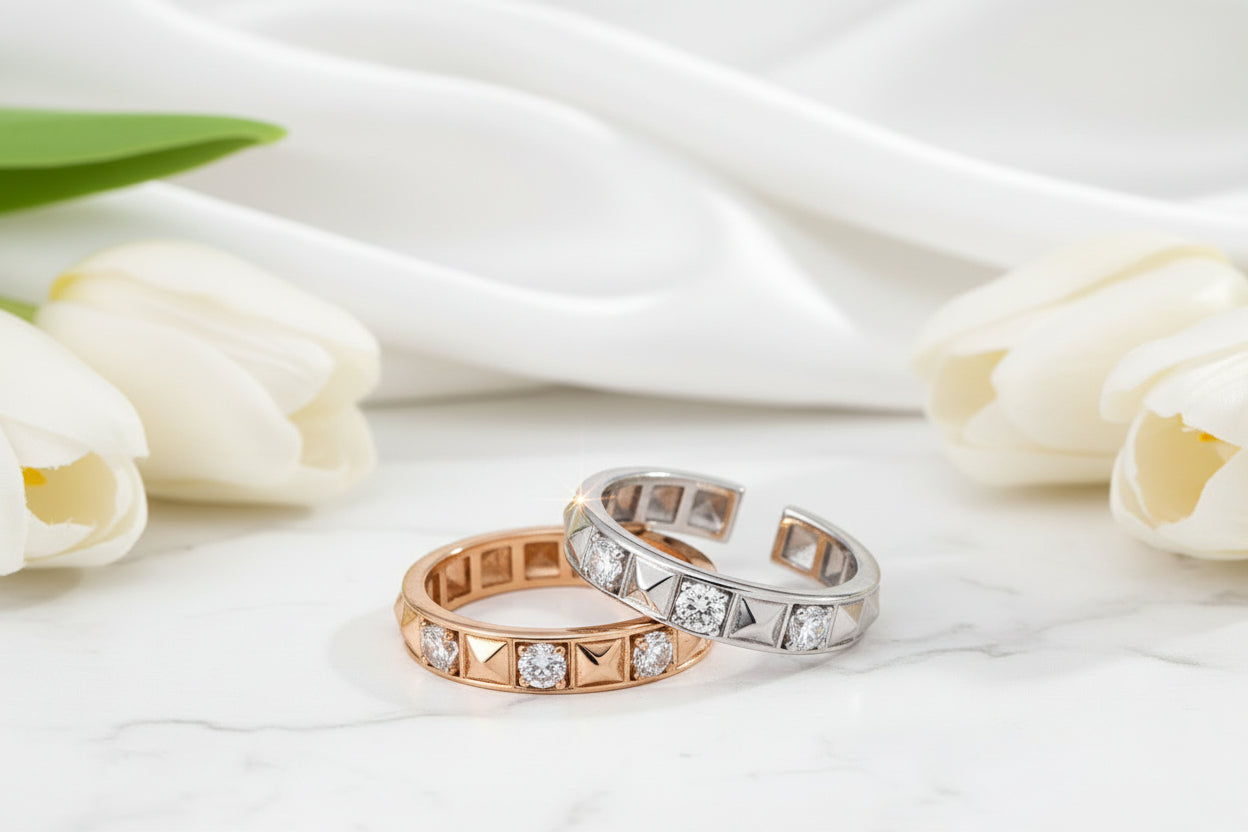 S925 Sterling Silver Cubic Zirconia Open Ring – Vintage Gold / Platinum