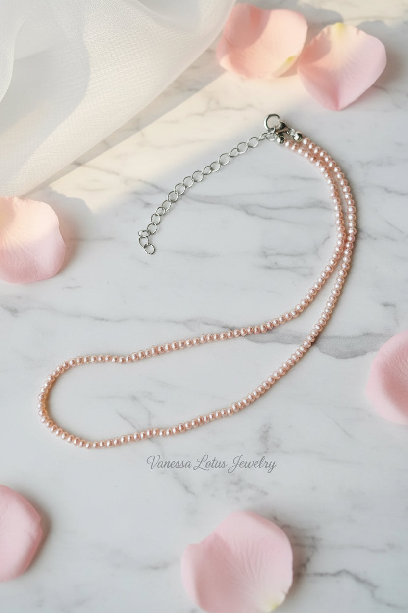Tiny Pink Freshwater Pearl Choker Necklace
