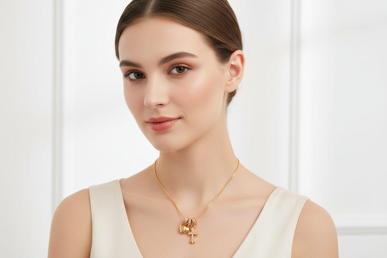 S925 Sterling Silver Cross & Heart Charm Necklace