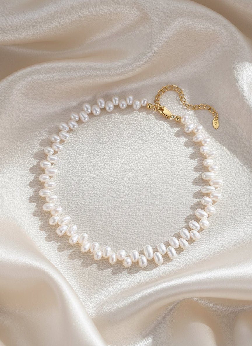 S925 Sterling Silver Freshwater Pearl Choker Necklace