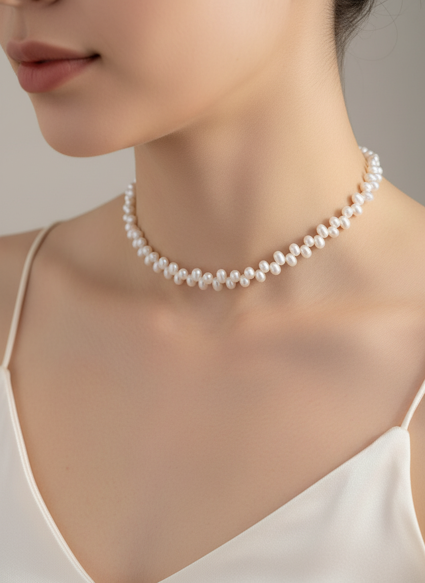 S925 Sterling Silver Freshwater Pearl Choker Necklace
