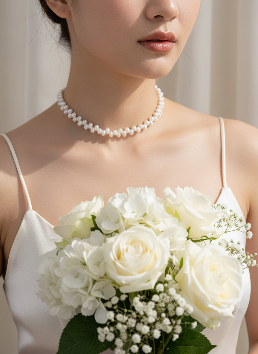 S925 Sterling Silver Freshwater Pearl Choker Necklace