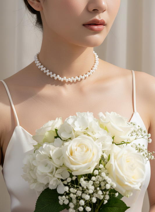 S925 Sterling Silver Freshwater Pearl Choker Necklace