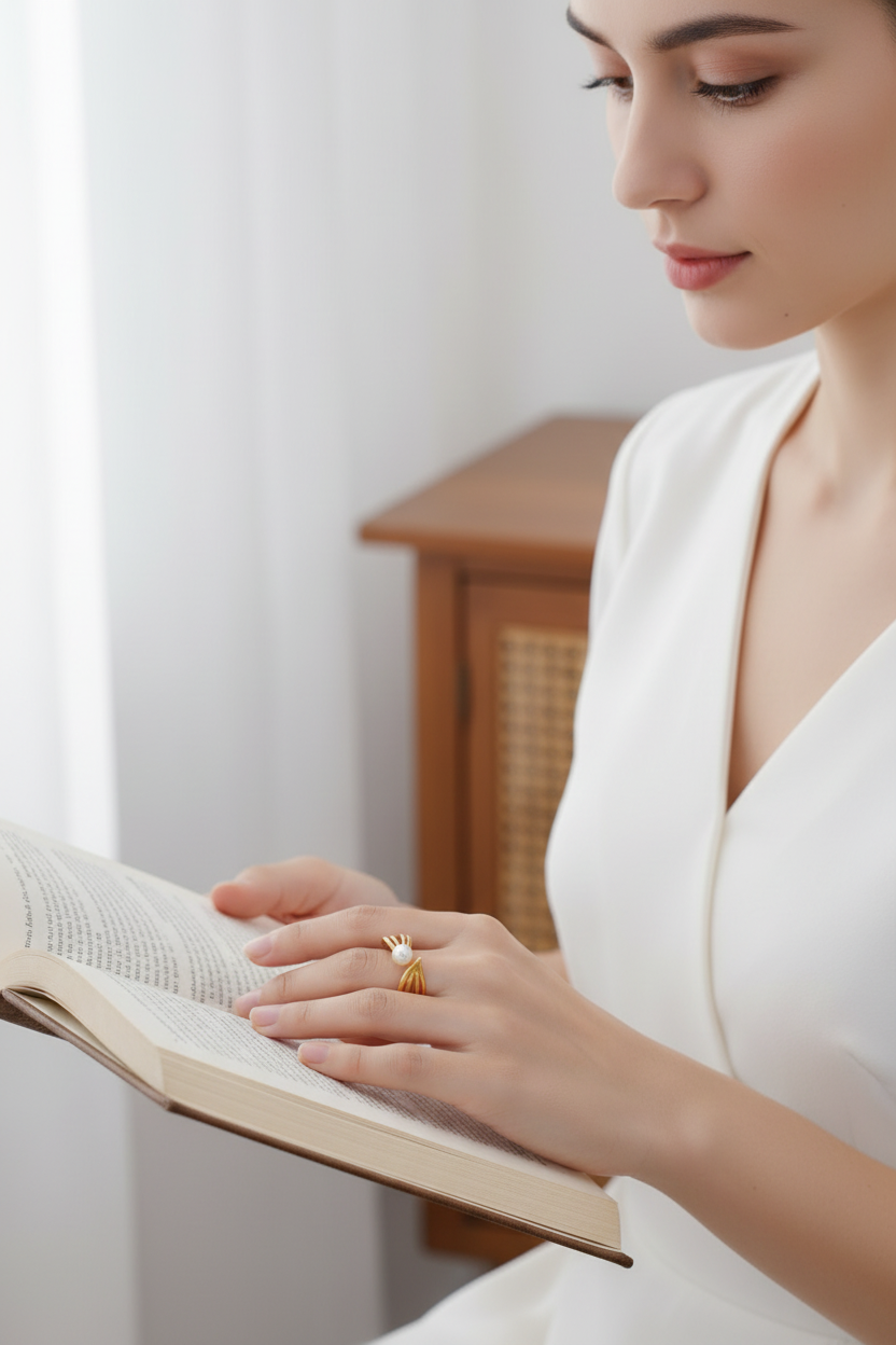 One Leave Pearl Ring