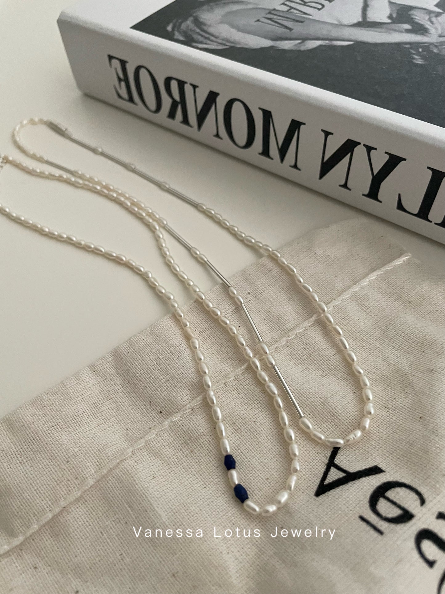 Minimalist pearl and silver necklace
