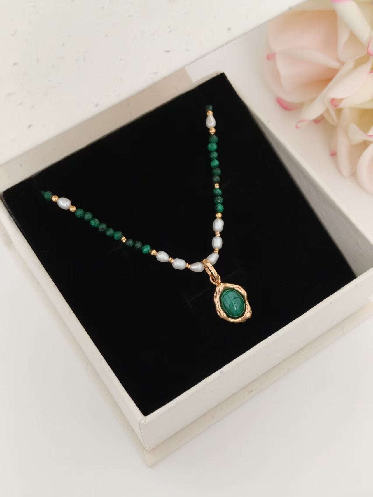 Malachite and Pearl Necklace