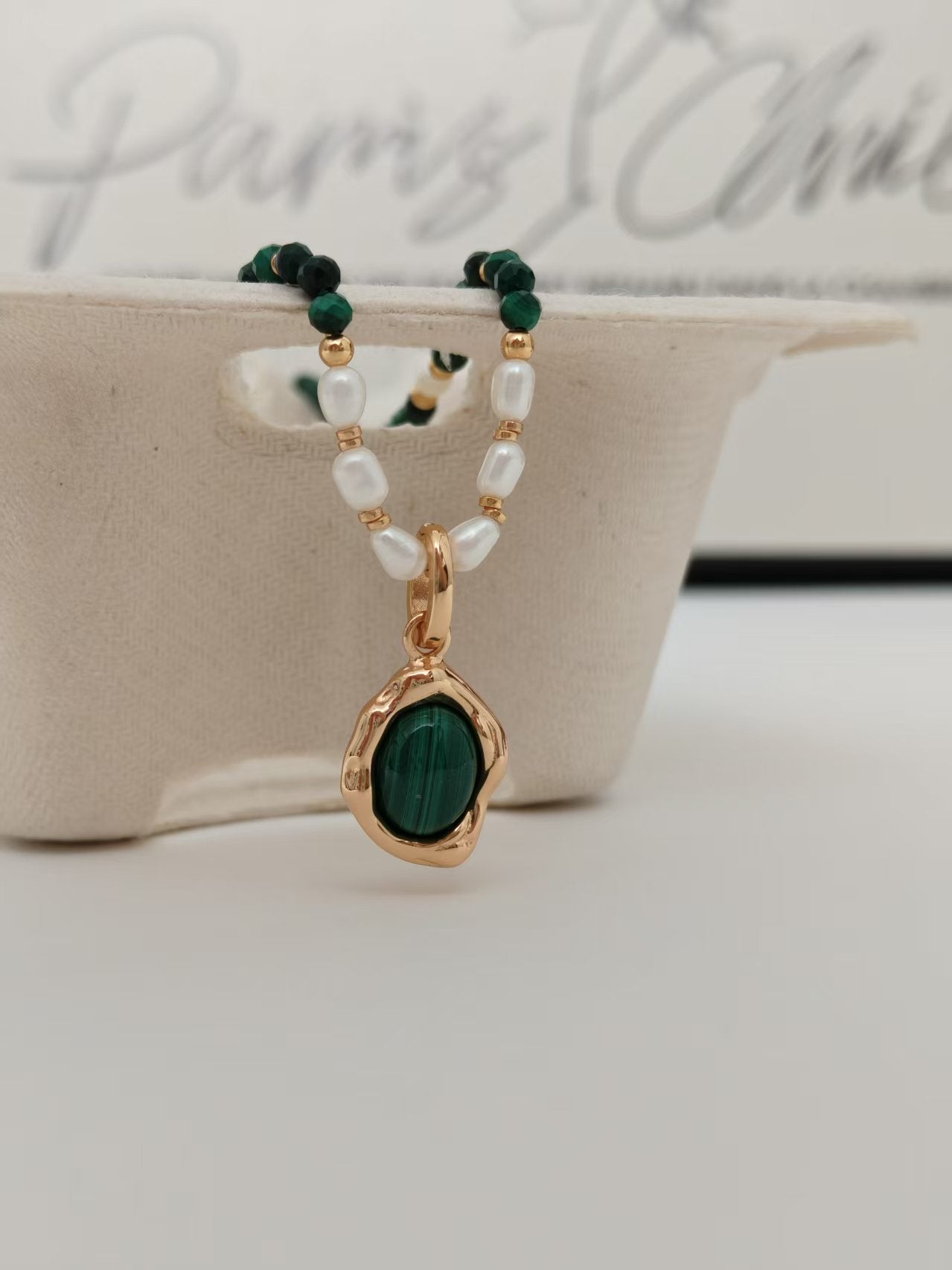 Malachite and Pearl Necklace