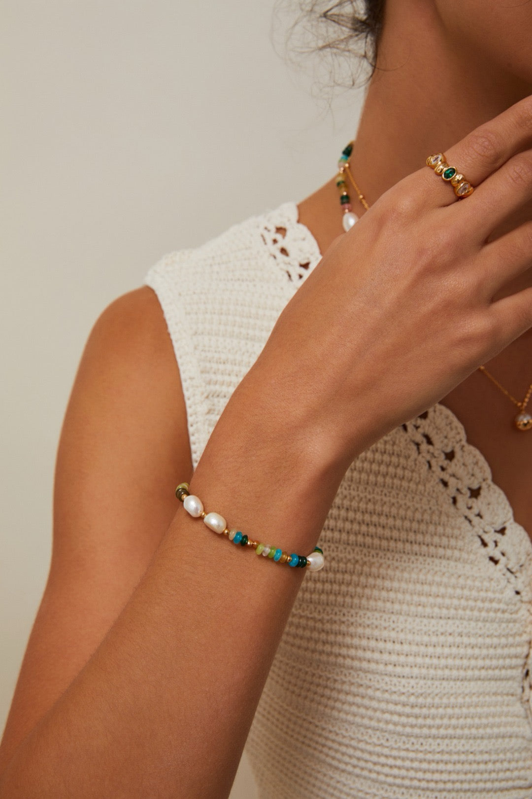 Vintage Rainbow Gemstone & Pearl Necklace & Bracelet - S925 Silver Natural Pearl & Gemstone Jewelry