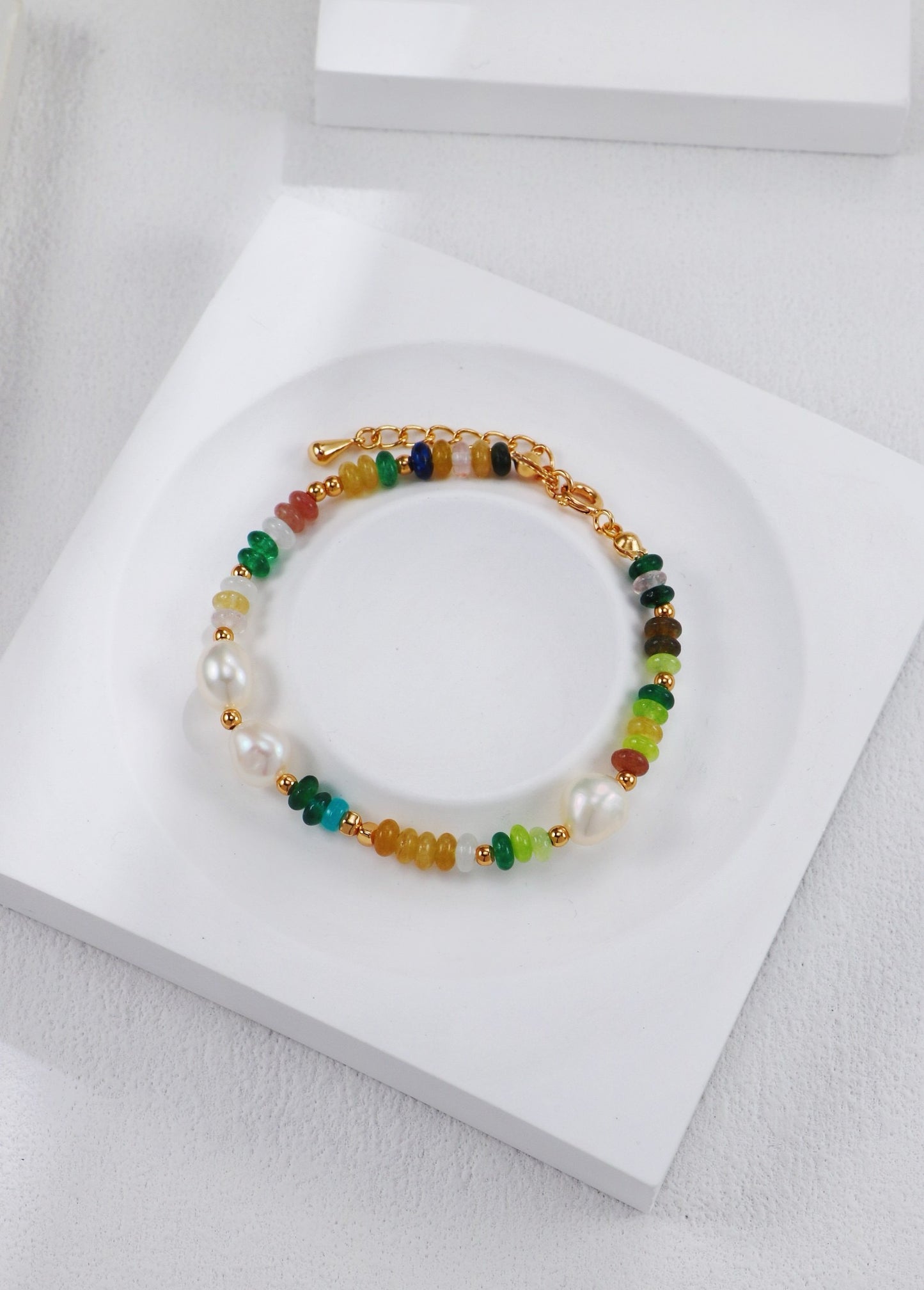 Vintage Rainbow Gemstone & Pearl Necklace & Bracelet - S925 Silver Natural Pearl & Gemstone Jewelry