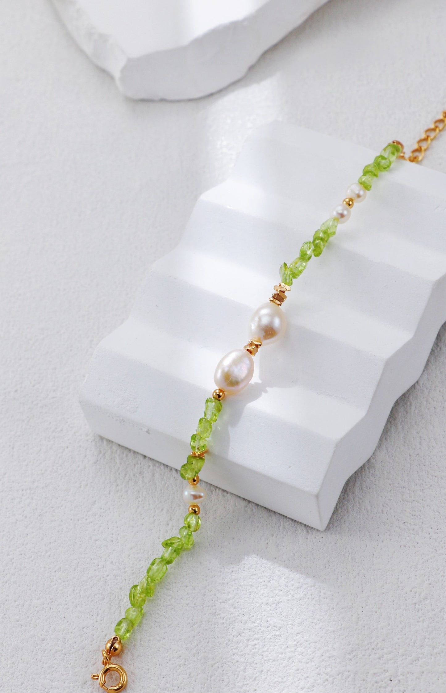 Peridot & Pearl Harmony Set – S925 Sterling Silver Necklace and Bracelet