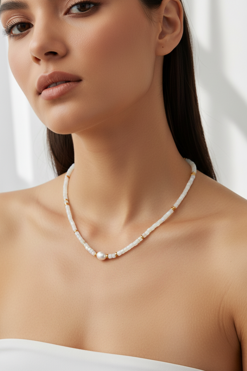 Vintage Gold Mother-of-Pearl & Baroque Pearl Necklace and Bracelet Set – S925 Sterling Silver