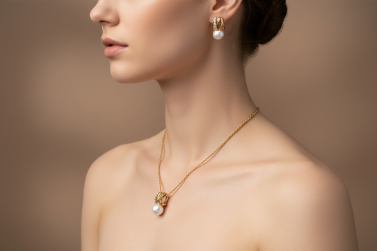 Classic Pearl & Zircon Elegance Set – Necklace with Matching Earrings