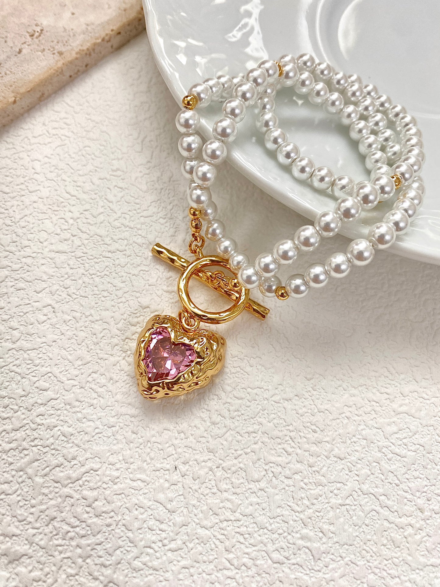 Pink Gemstone Heart Necklace