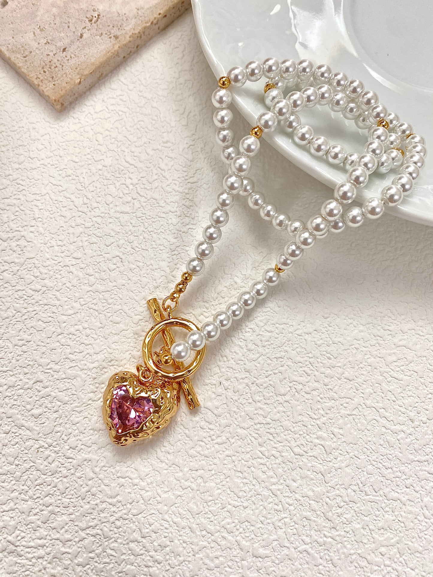 Pink Gemstone Heart Necklace