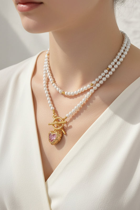 Pink Gemstone Heart Necklace