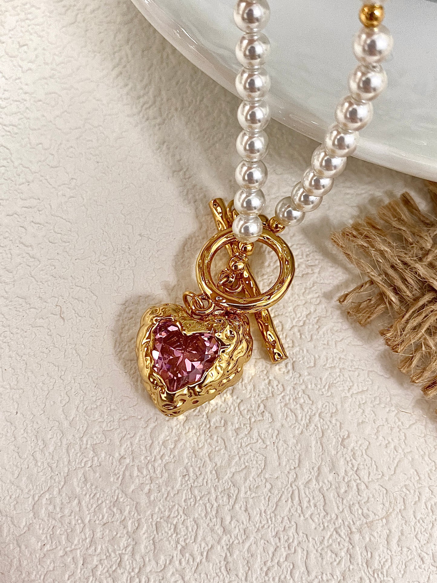 Pink Gemstone Heart Necklace