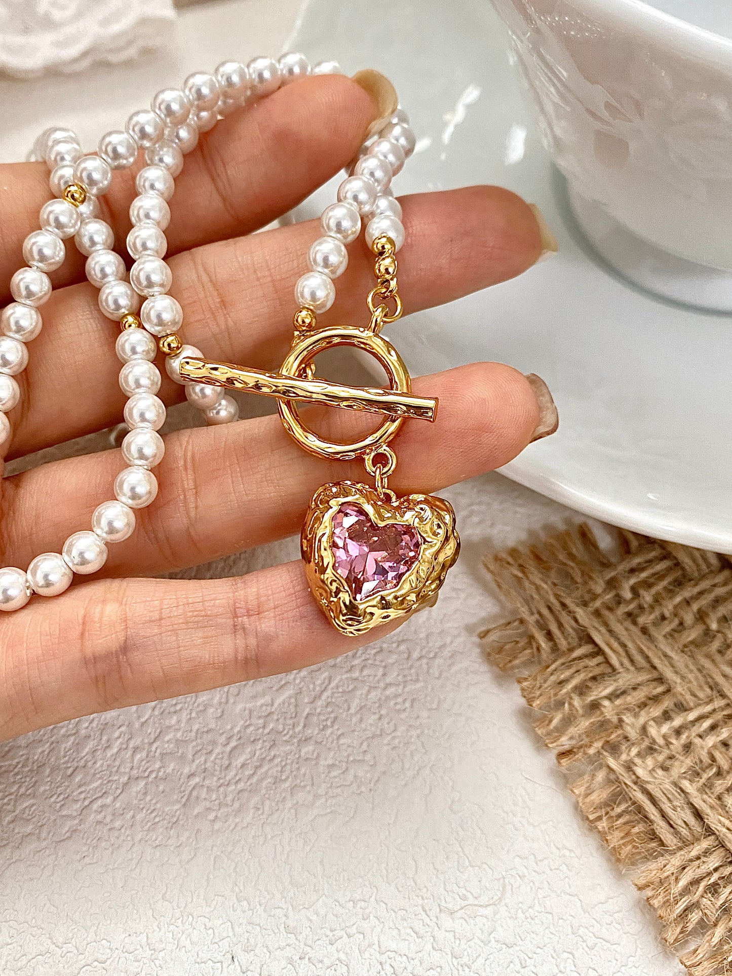 Pink Gemstone Heart Necklace