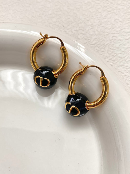 Black glazed bead earrings