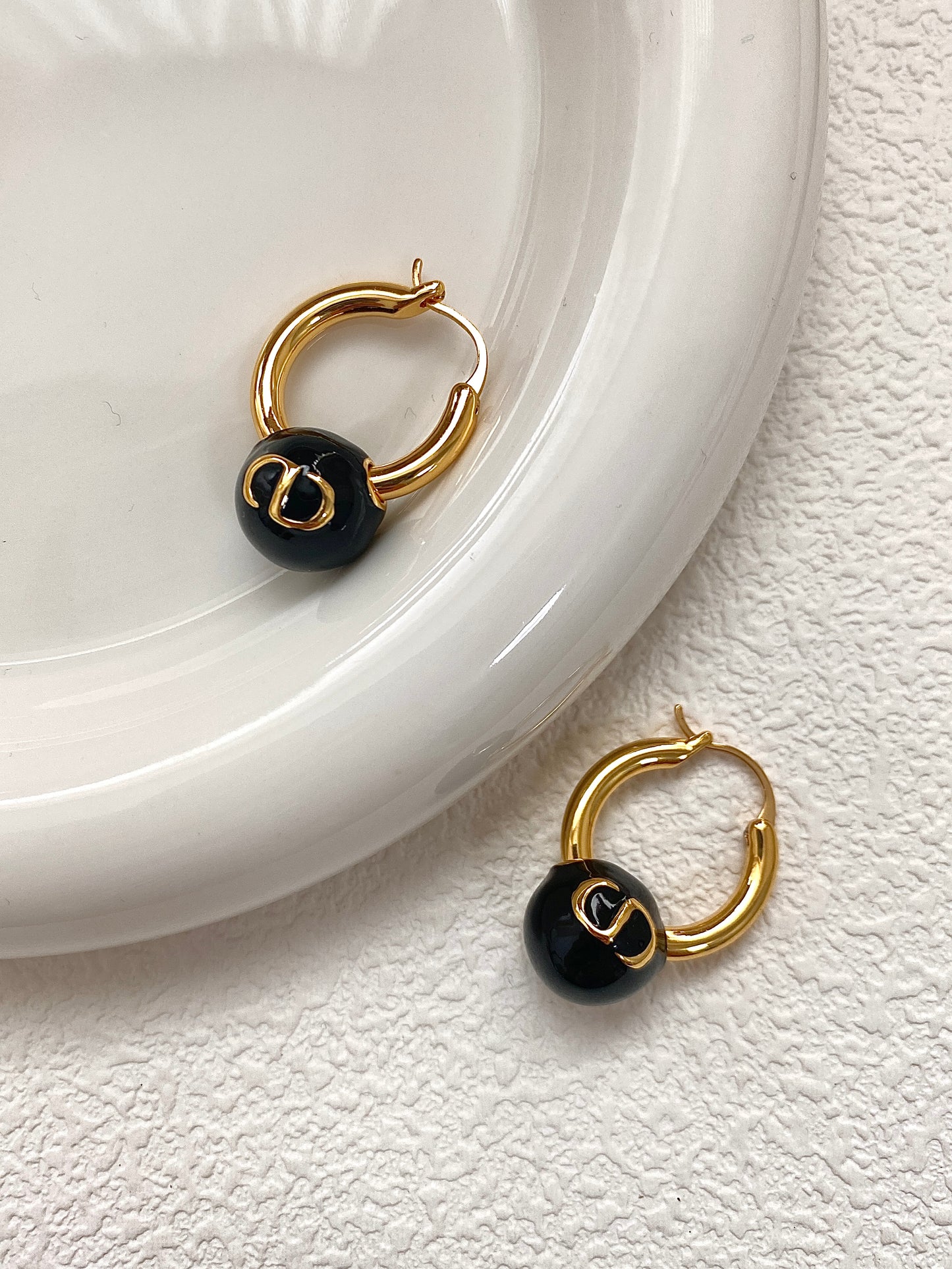 Black glazed bead earrings