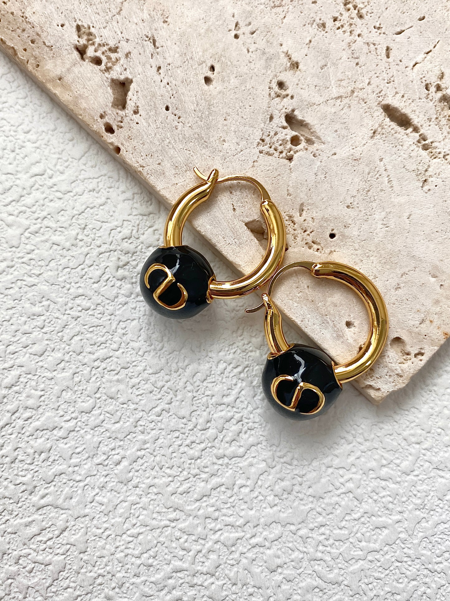 Black glazed bead earrings