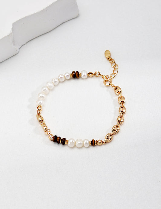 Tiger's Eye and Pearl Bracelet