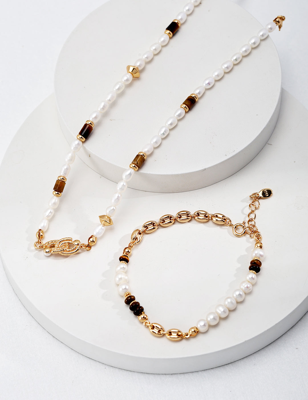 Tiger's Eye and Pearl Bracelet
