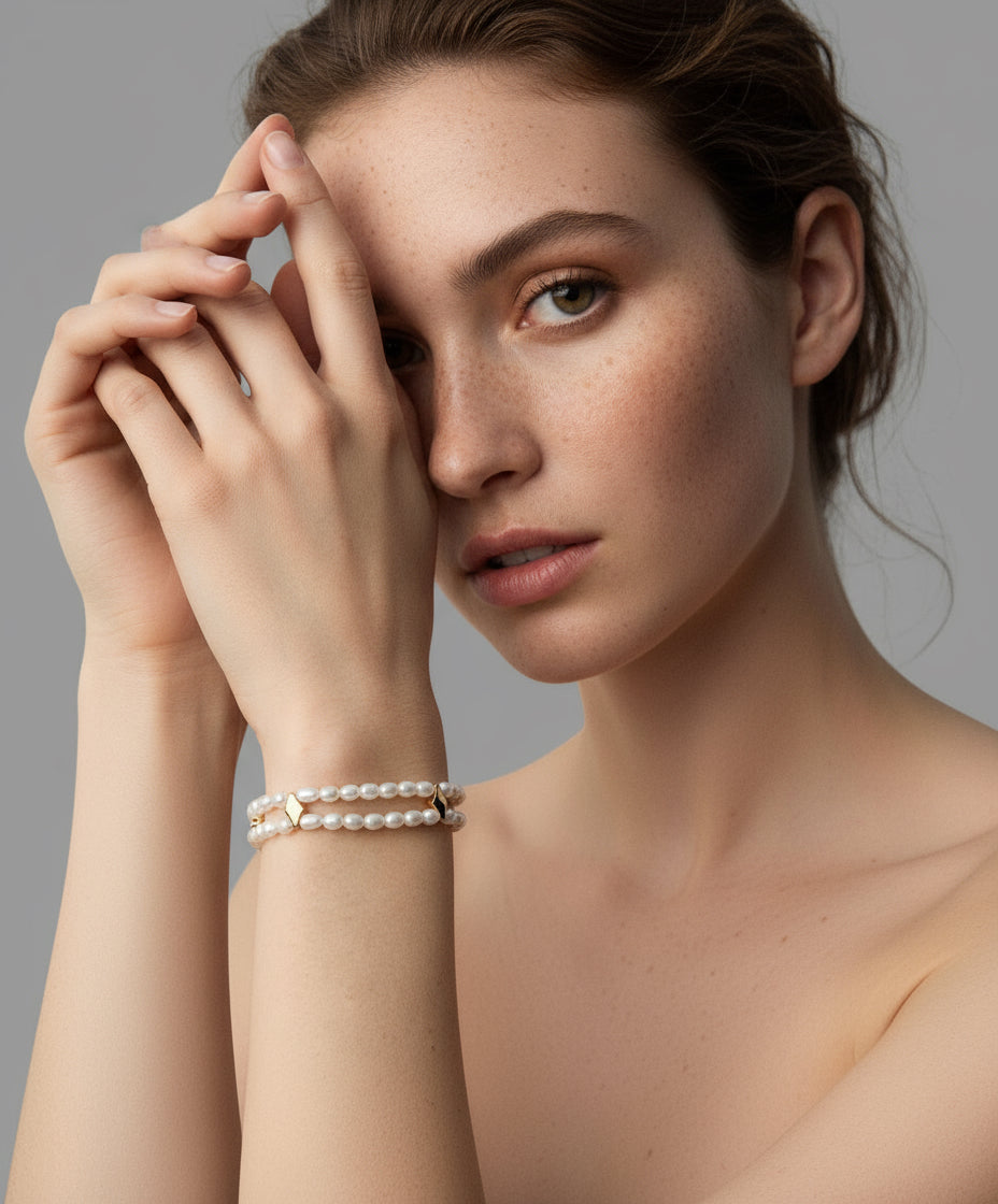 S925 Silver Double Layer Natural Pearl Bracelet