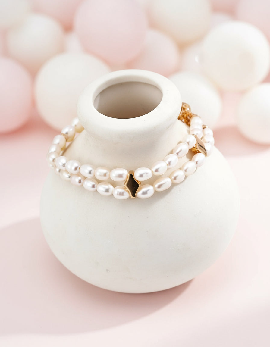 S925 Silver Double Layer Natural Pearl Bracelet