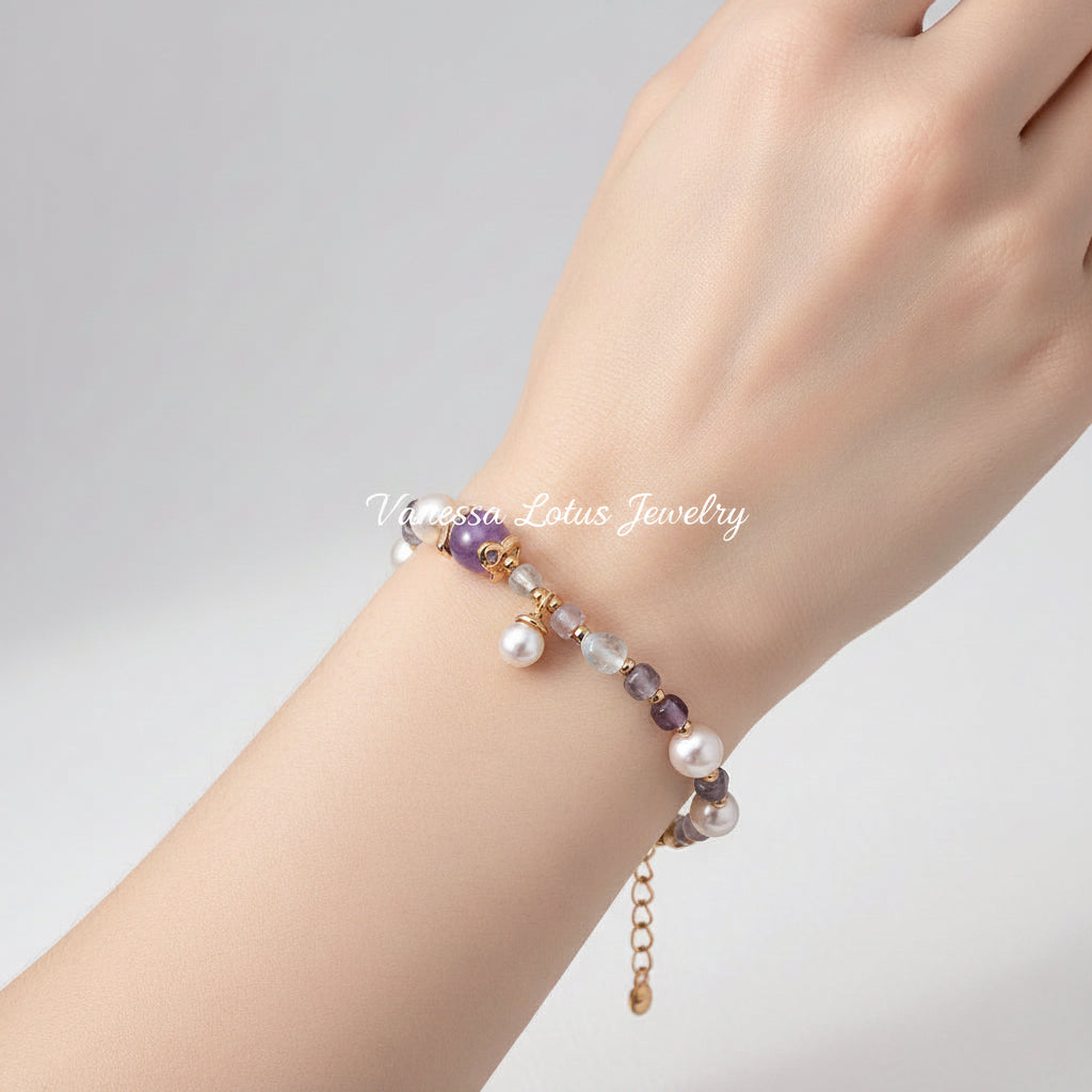 Amethyst Natural Pearl & Crystal Bracelet