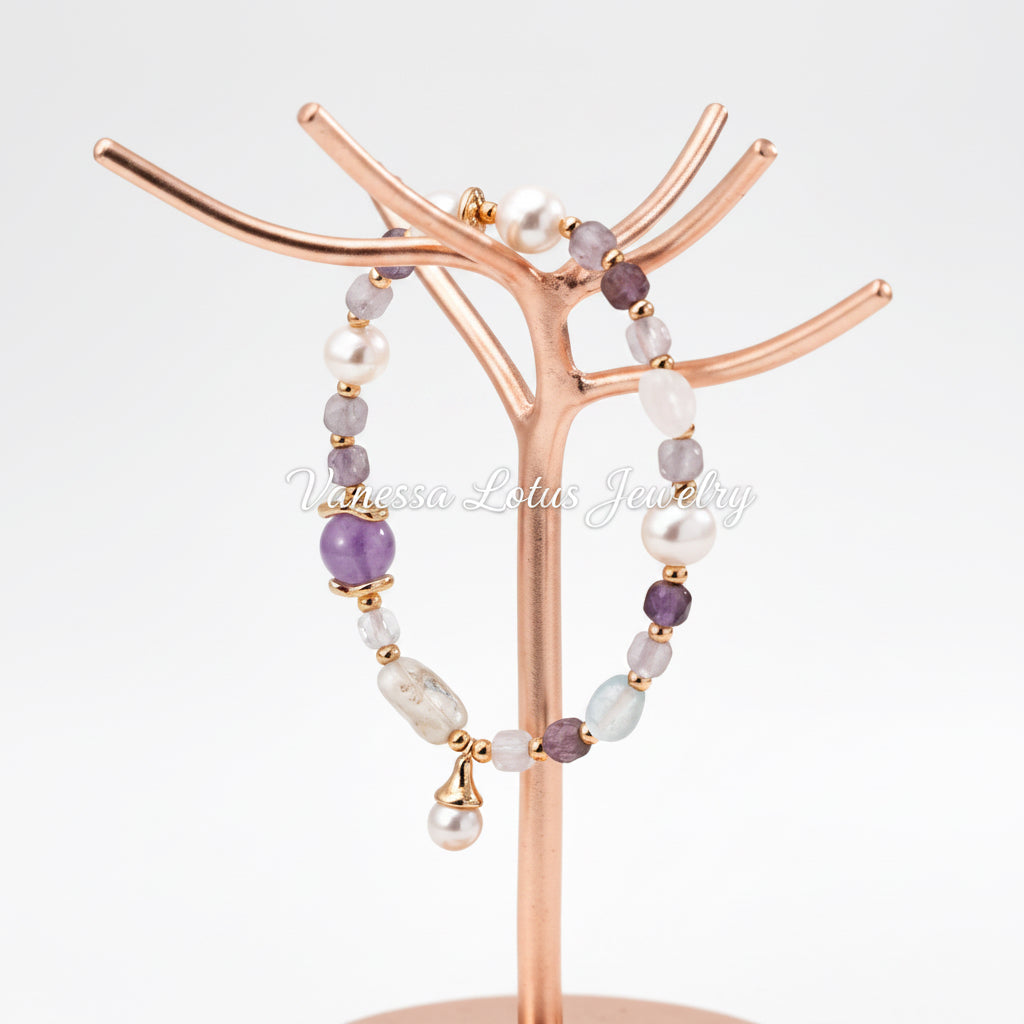Amethyst Natural Pearl & Crystal Bracelet