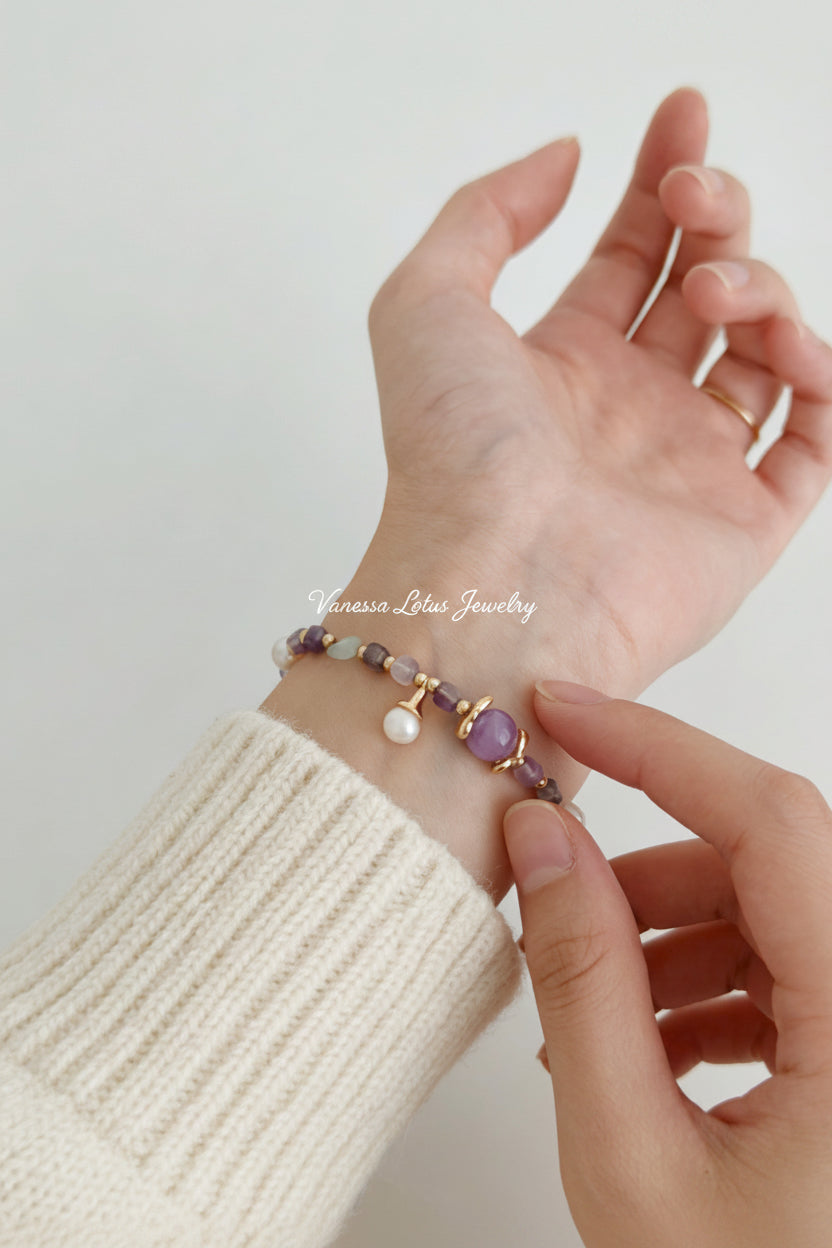 Amethyst Natural Pearl & Crystal Bracelet