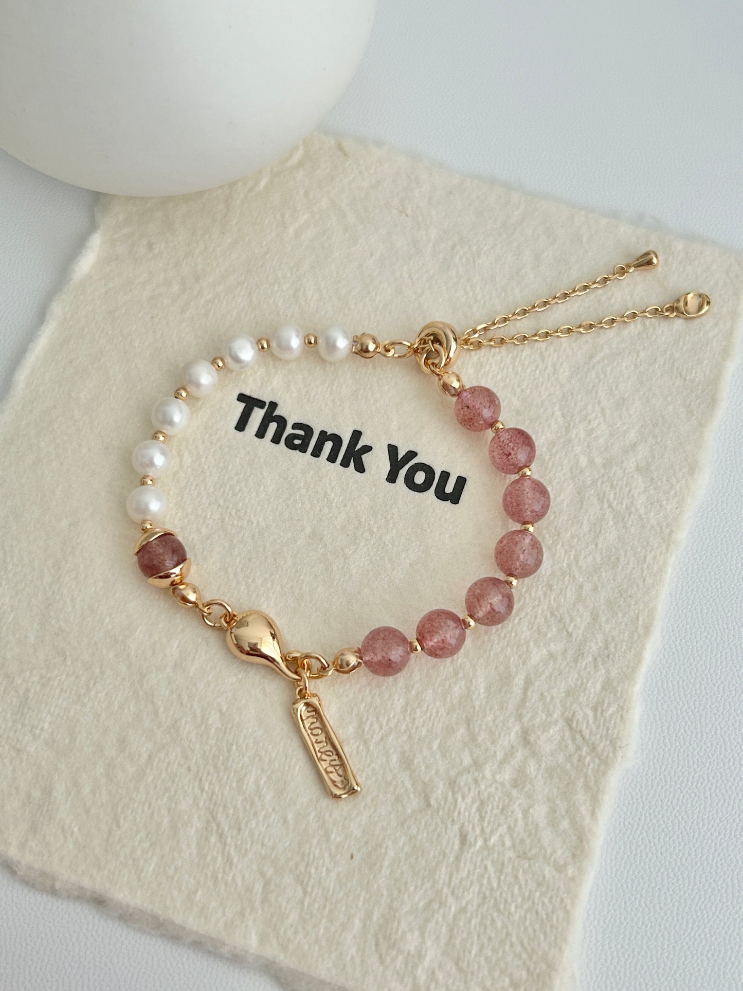 Natural Pearl & Strawberry Quartz/Moss Agate Beaded Bracelet | 925 Sterling Silver