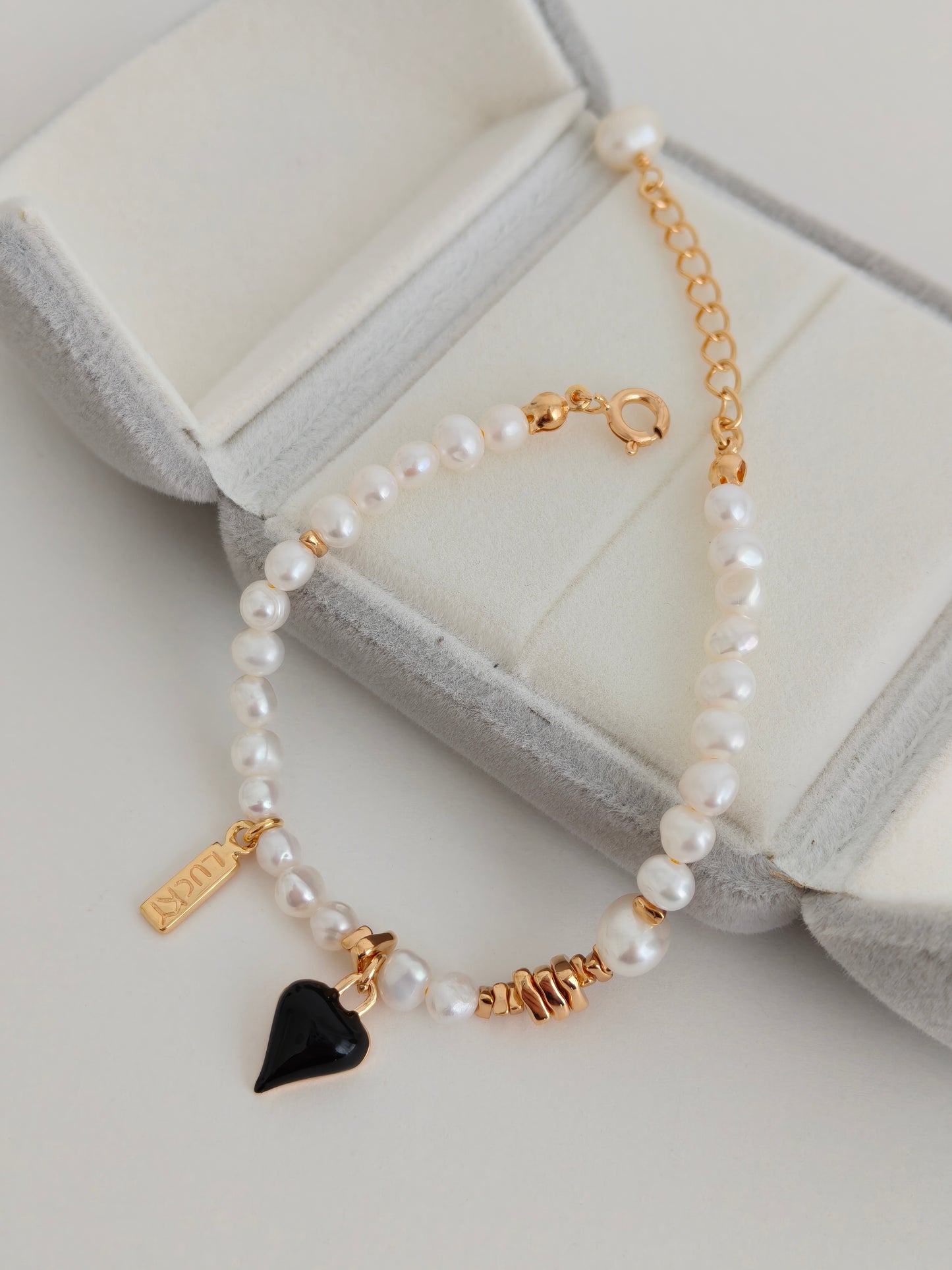 Black Enamel Heart Freshwater Pearl Jewelry Set – S925 Silver