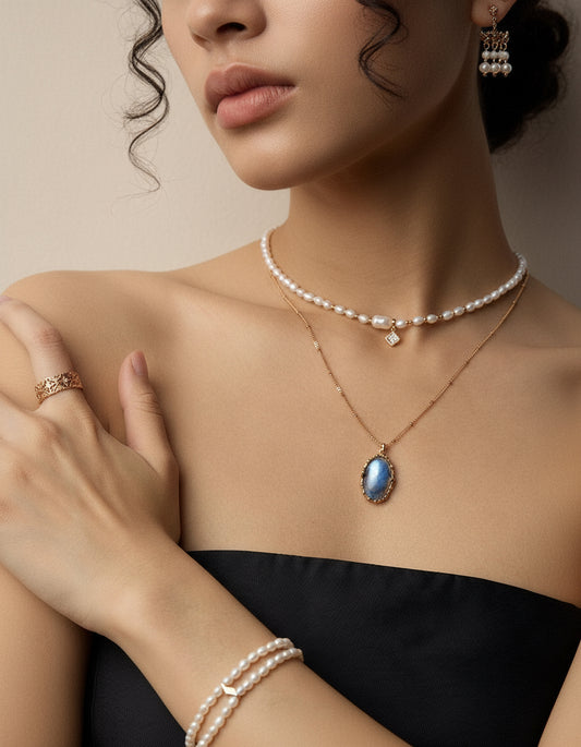 S925 Vintage Gold Mabe Pearl Necklace