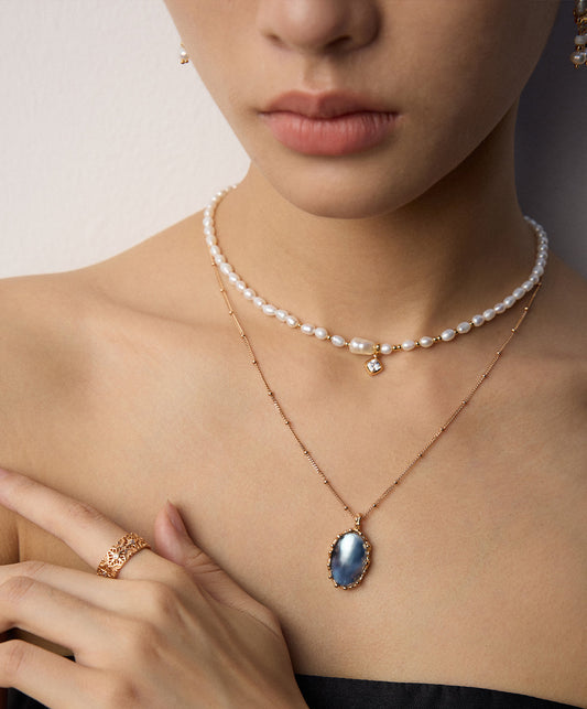 S925 Vintage Gold Mabe Pearl Necklace