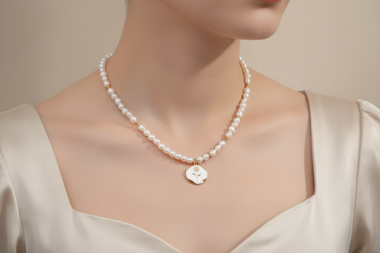 S925 Sterling Silver Natural Pearl Rose Pendant Necklace