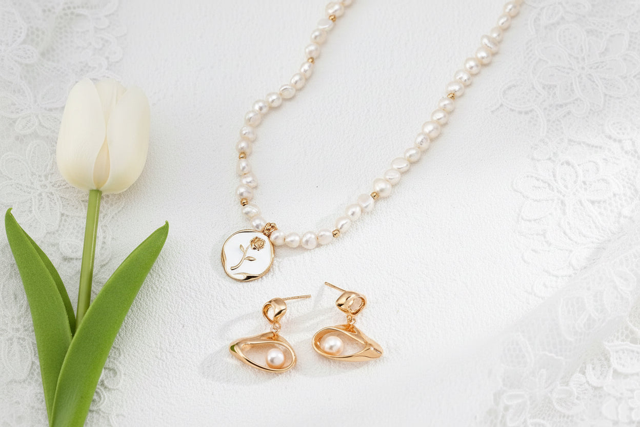 S925 Sterling Silver Natural Pearl Rose Pendant Necklace